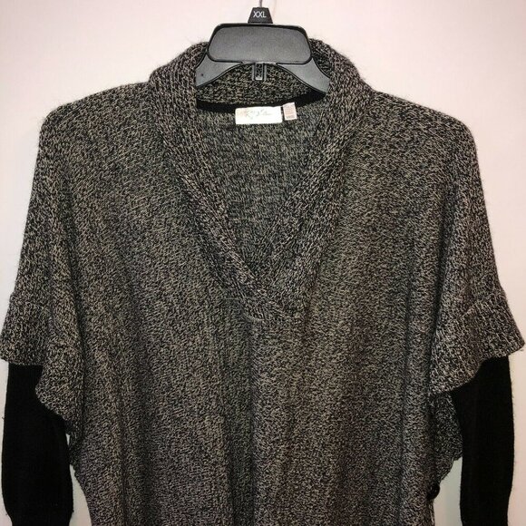 RD Style Women Medium Black Gray Marled Long Sleeve Layer Pullover Sweater Top - Picture 4 of 7